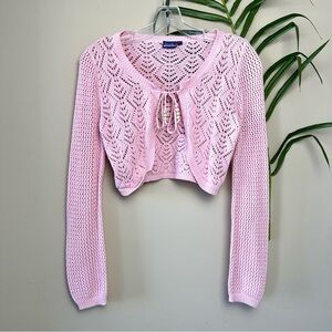 Vintage 90’s b.u.m equipment Baby Pink Crocheted Tie Cardigan
